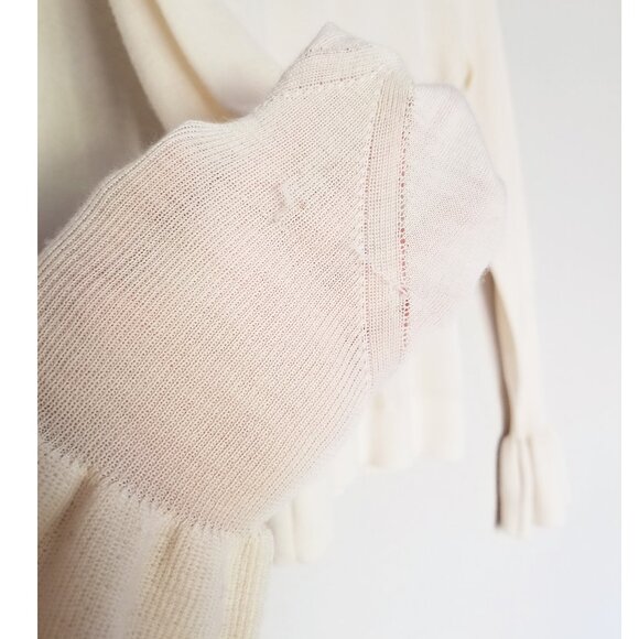 Veronica Beard 100% Merino Wool Turtleneck Tol Bell Sleeve Sweater S Cream Ivory - Picture 11 of 13